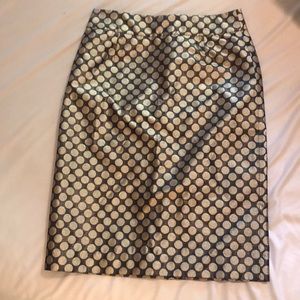 J Crew pencil skirt with golden polka dots